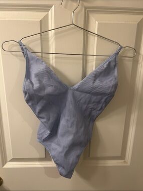 Urban Outfitters Light Blue Ribbed V-Neck Bodysuit